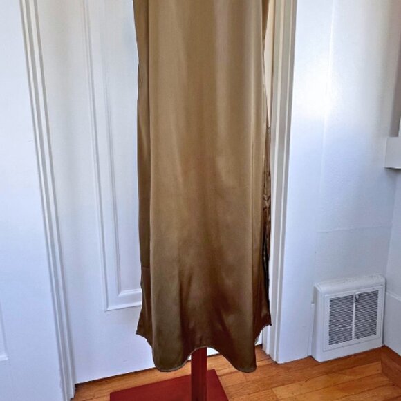 THE DROP Dark Olive Ana Silky V-Neck Midi Slip Dress Size L - Picture 3 of 11